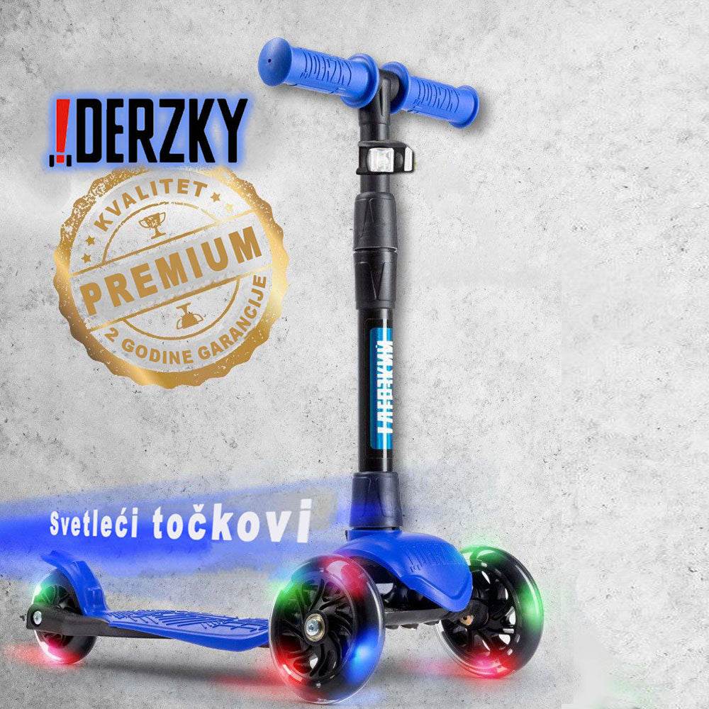 Trotinet Derzkij Baby with colorful LED wheels and adjustable handlebar for children aged 1-5.