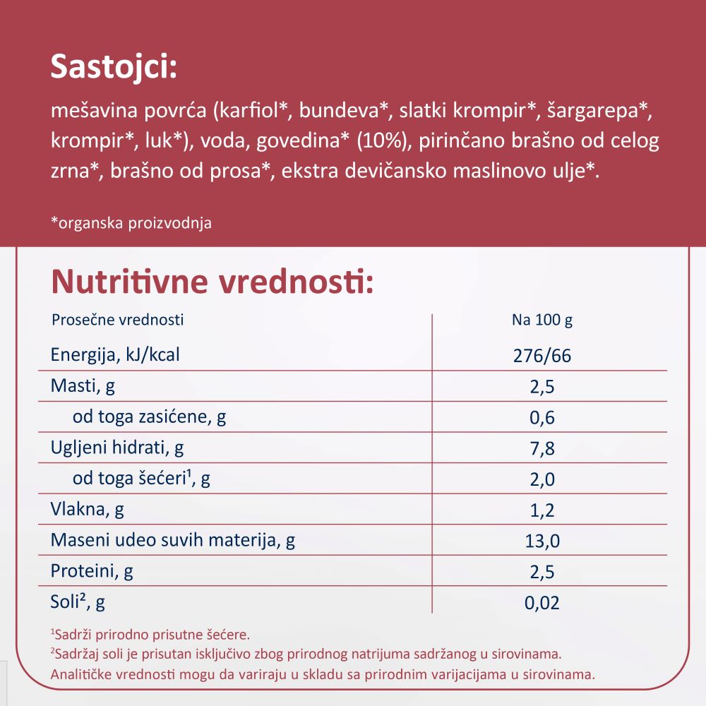 Fleur Alpine organski pire od povrća sa govedinom 8+, 100gr