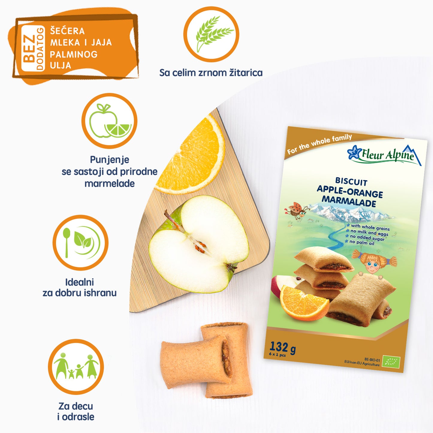 Fleur Alpine organski biskviti sa marm. od jabuke I pomorandže 132G