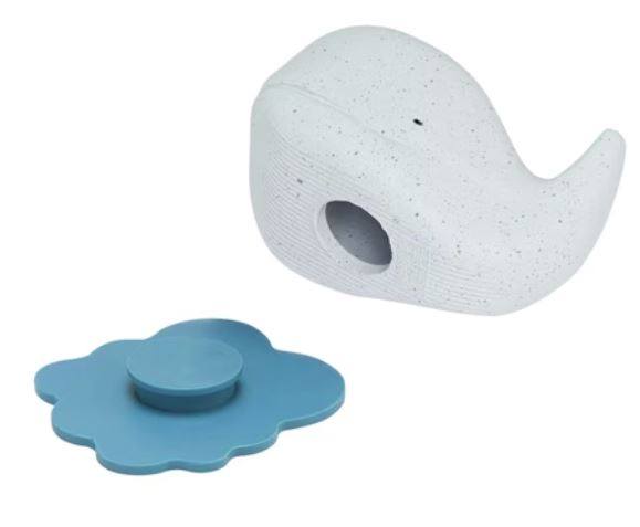 Hevea Squeeze'N'Splash whale bath toy in blue made from natural rubber.