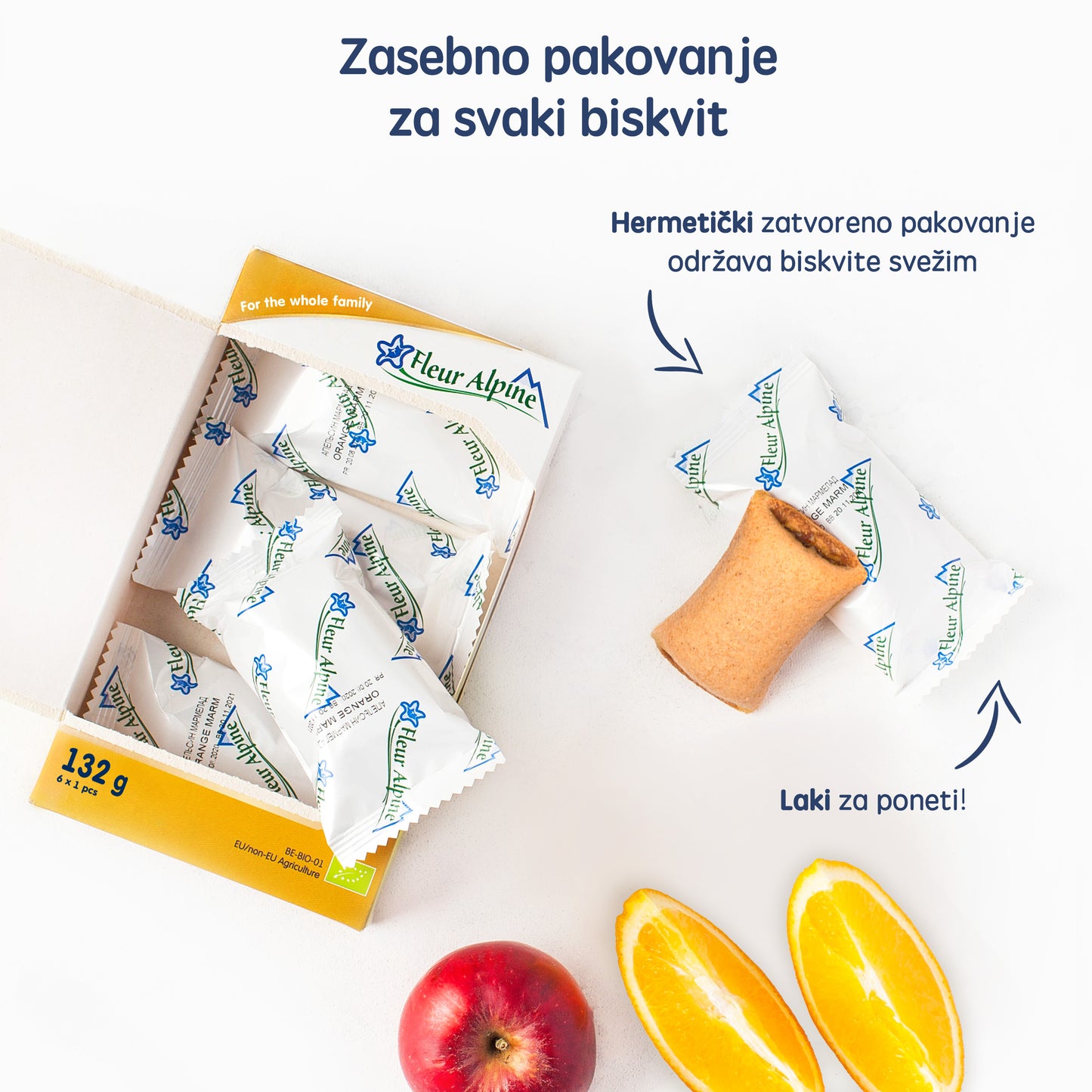 Fleur Alpine organski biskviti sa marm. od jabuke I pomorandže 132G