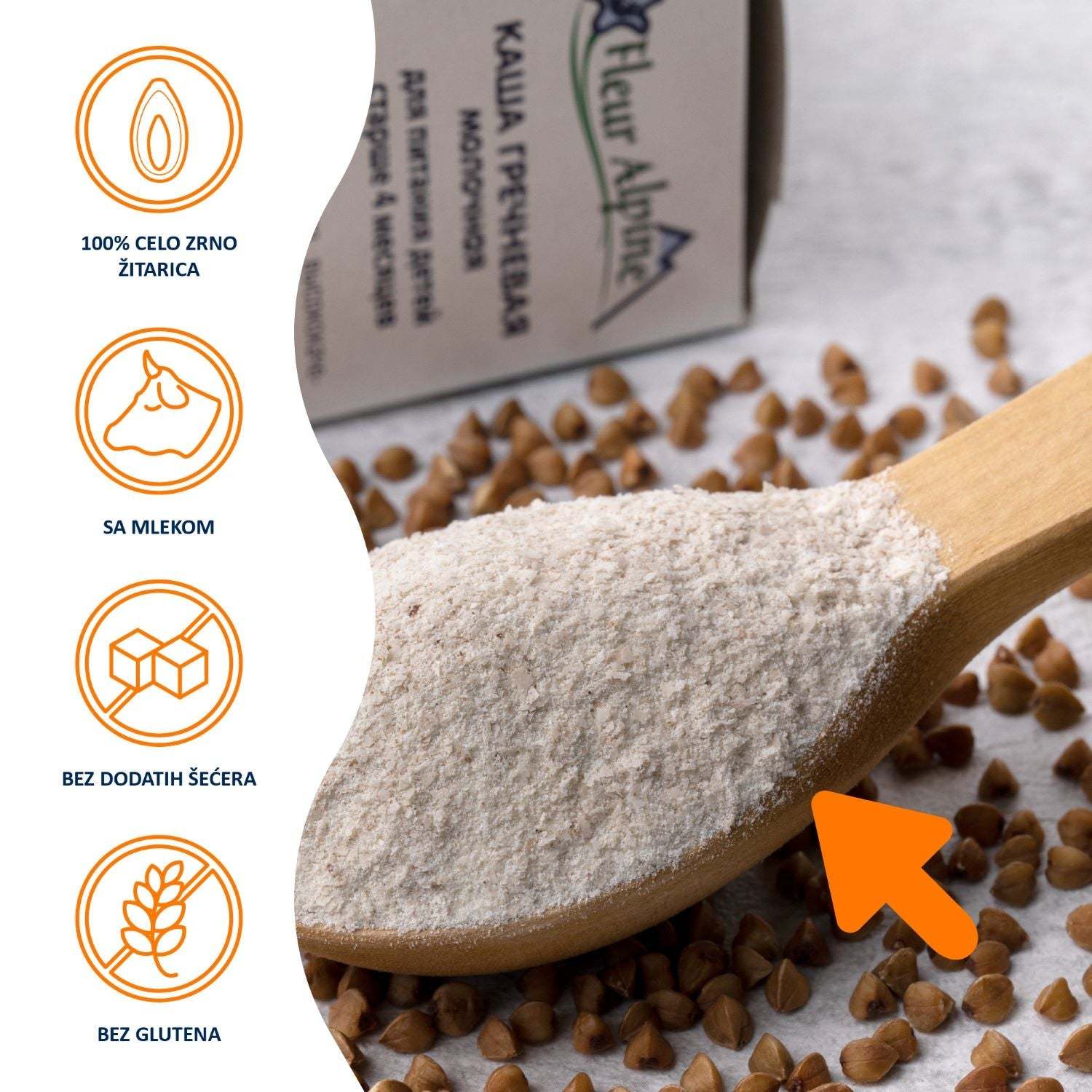 Fleur Alpine organic buckwheat milk porridge for babies, gluten-free with beneficial cultures.