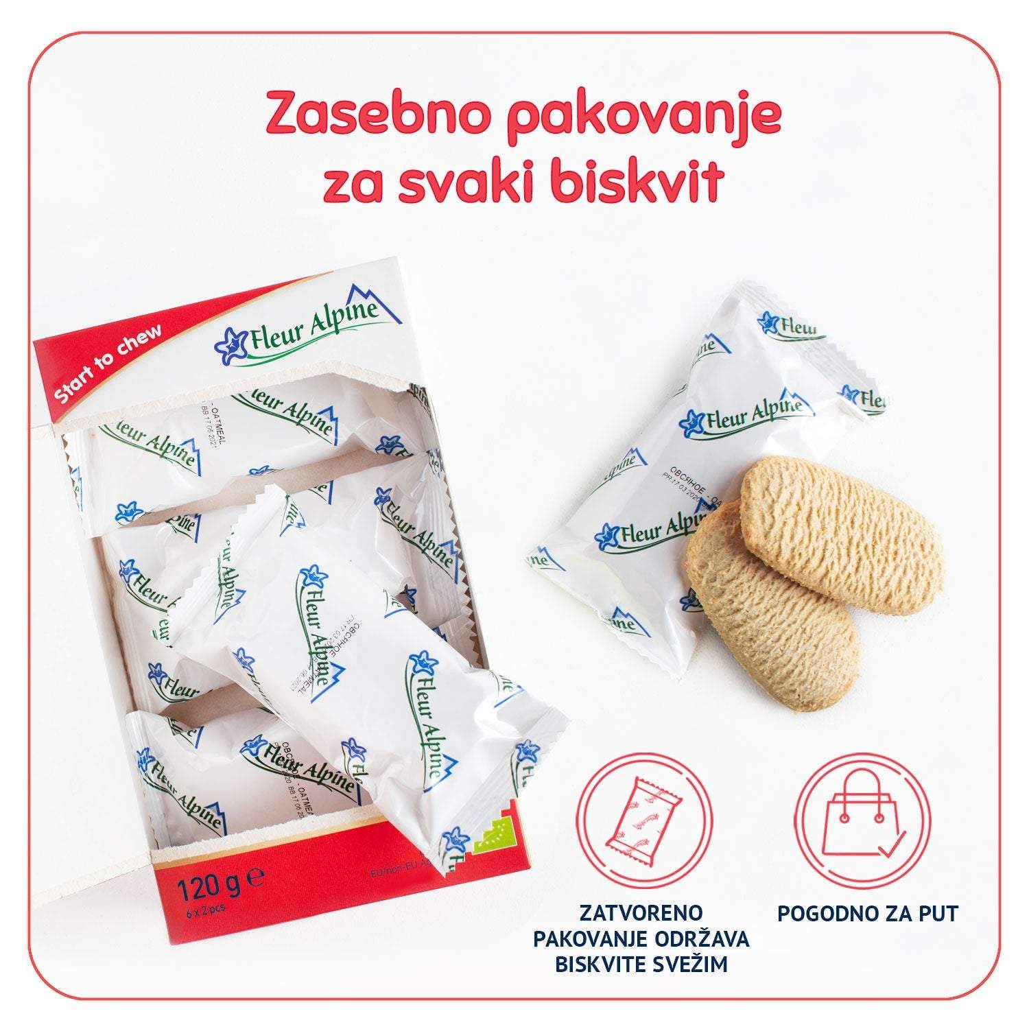 Fleur Alpine biskvit "Ovseni", whole grain, organic, 120g, for babies 9+, Belgium.