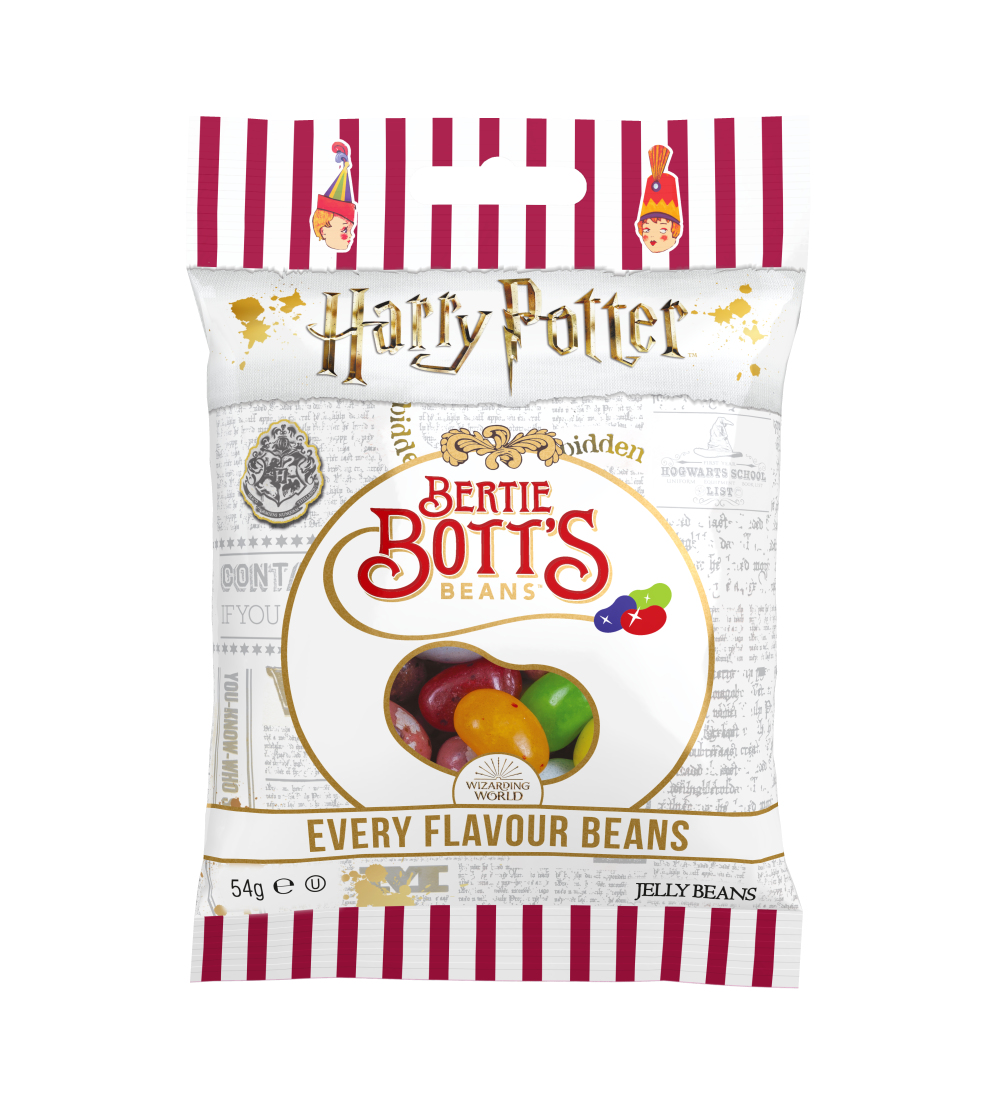 JELLY BELLY BERTIE BOTTS candy bag featuring Harry Potter-themed every flavor beans, 54g.