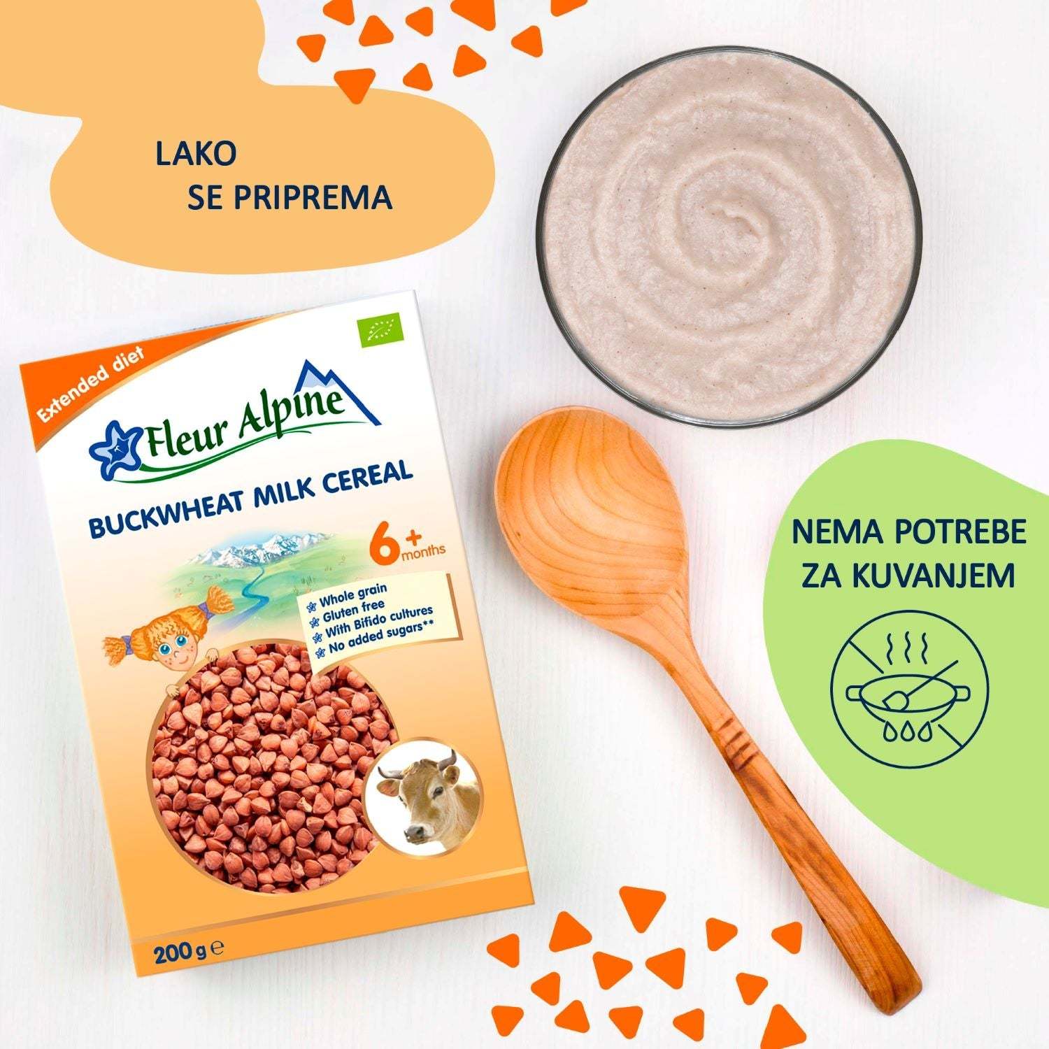 Fleur Alpine organska mlečna kaša sa heljdom, bez glutena, 6+ meseci, 200g pakovanje.