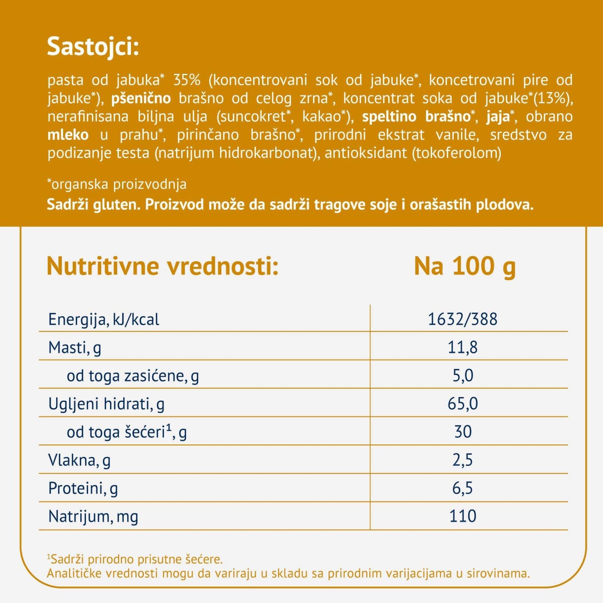 Fleur Alpine apple marmalade biscuit, organic, no added sugar, whole grain flour, palm oil-free, perfect for family, 132g.