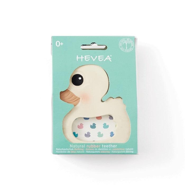 Hevea Bumibebe glodalica teether made of natural rubber in duck design packaging.
