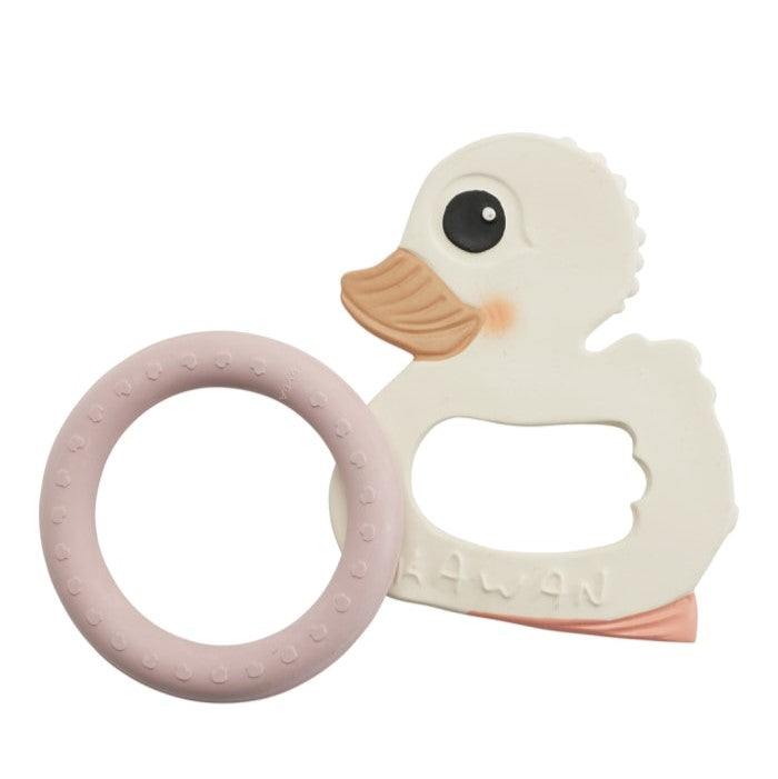 Hevea Kawan soothing gift set including natural rubber teether toy and ring.