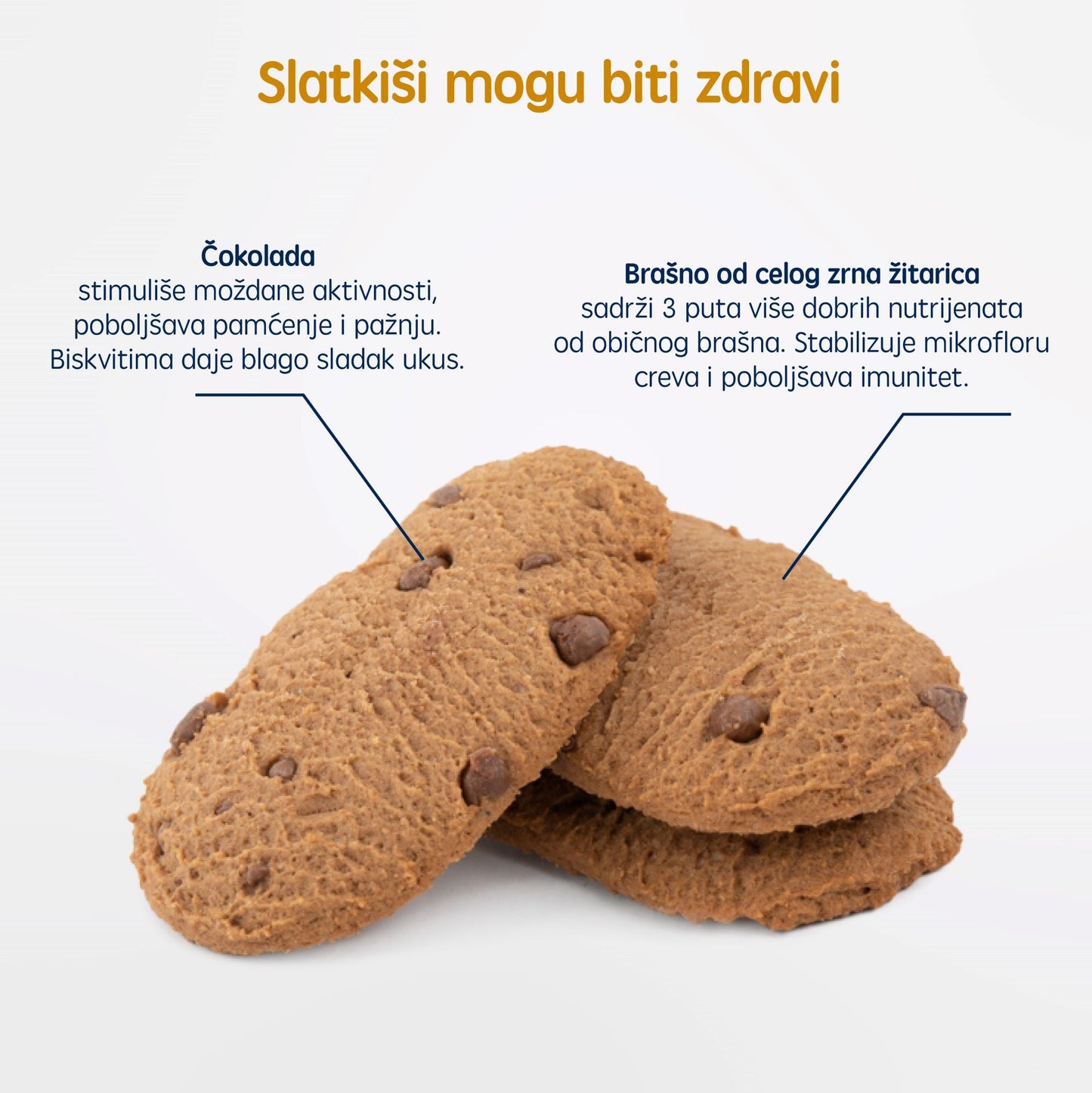 Fleur Alpine organski biskviti sa belgijskom čokoladom, 120g pakovanje, prikazani sa tekstom o zdravim sastojcima.