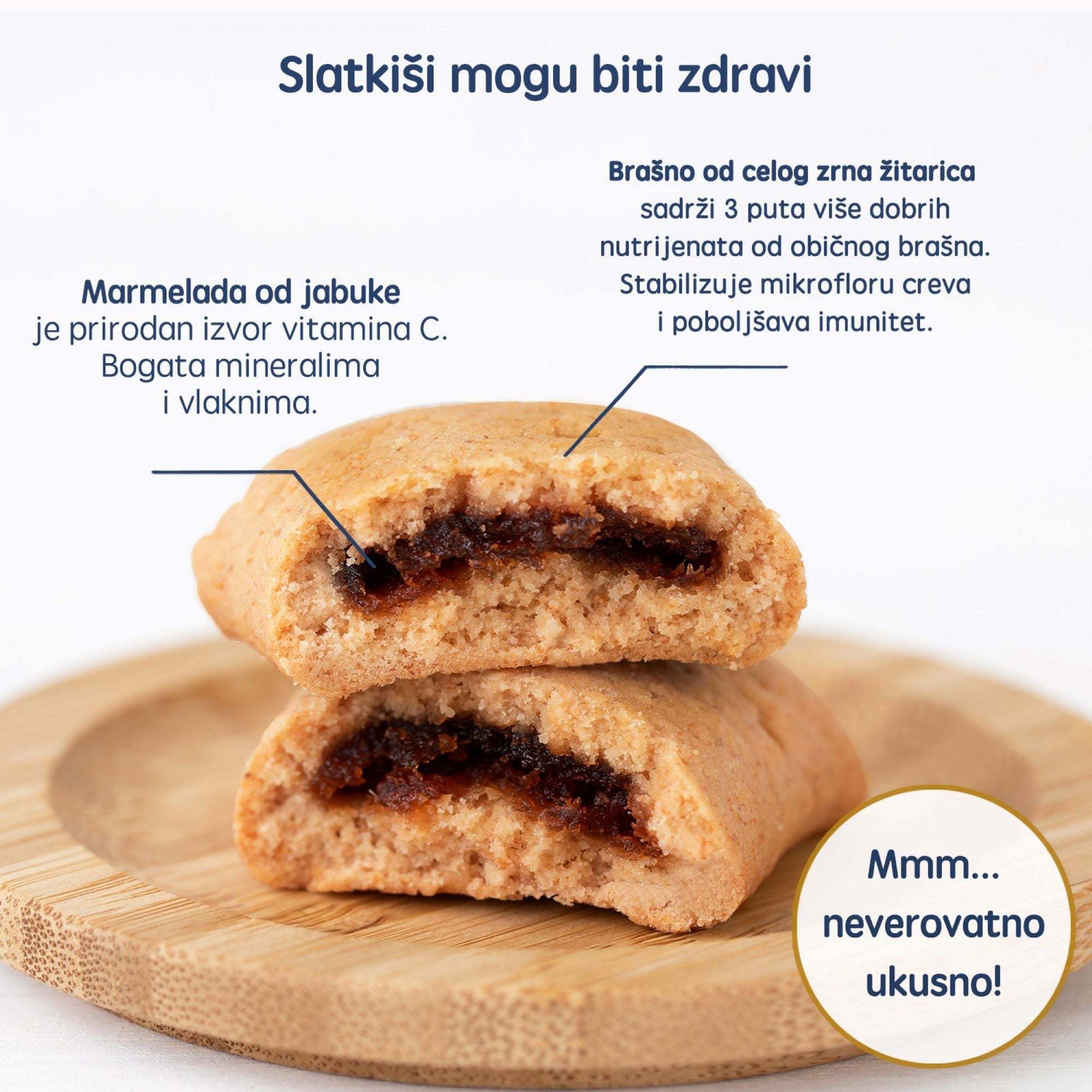 Fleur Alpine apple marmalade biscuits, whole grain flour, no added sugar, organic EU certified.