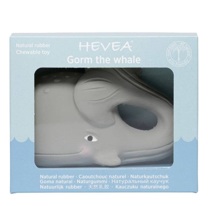 Natural rubber Hevea Bumibebe teething toy shaped like a whale.