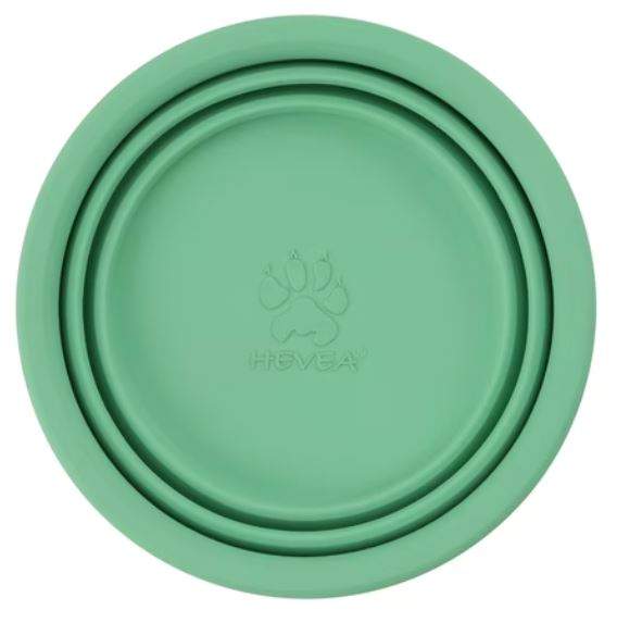 Hevea travel dog bowl in pale mint, 100% natural rubber, biodegradable.