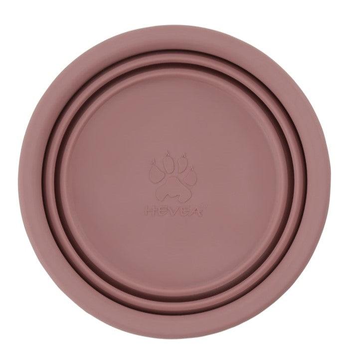 Hevea travel dog bowl in old rose color, made from natural rubber.