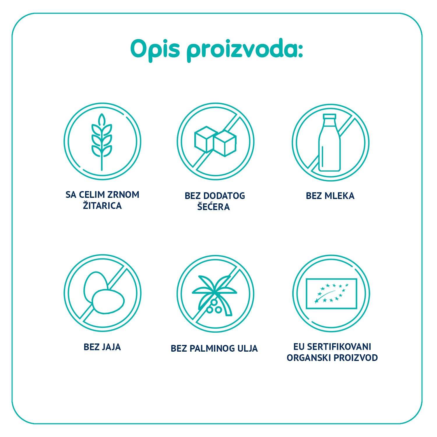 Fleur Alpine biscuit features, highlighting whole grain, no added sugar, milk, eggs, or palm oil, EU organic certification.