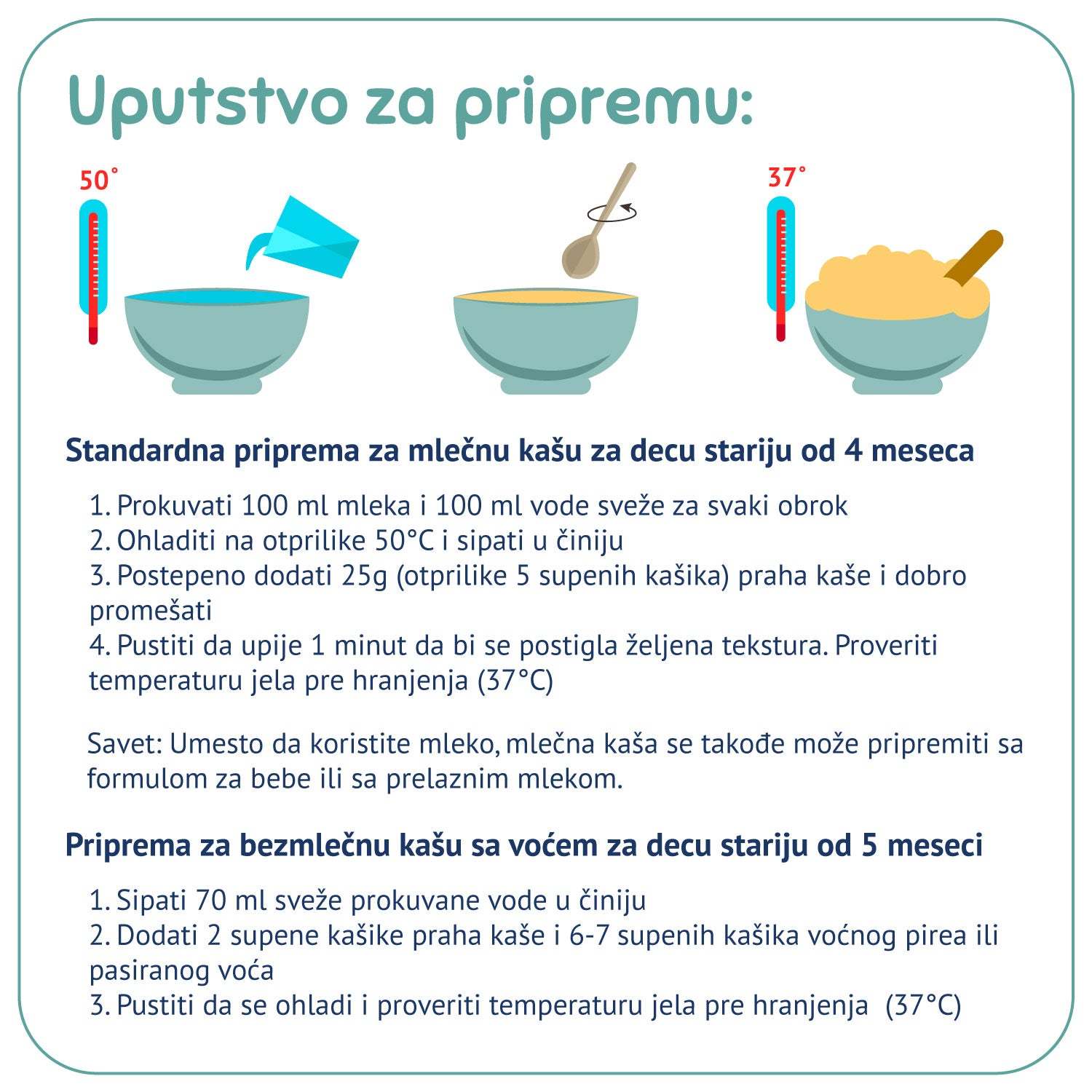 Instructions for preparing Fleur Alpine organic corn cereal for infants aged 4 months and above.