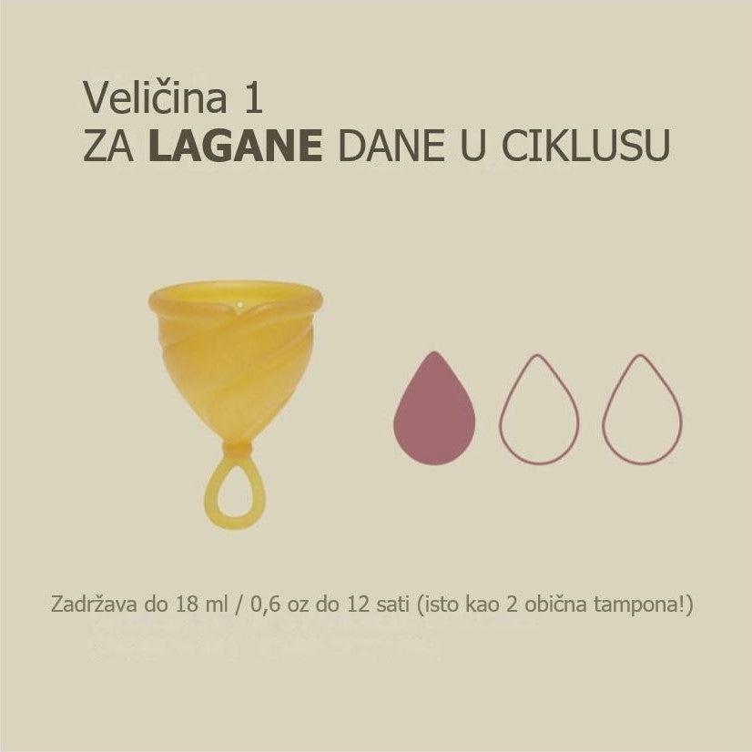 Hevea menstrualna časa od prirodne gume, veličina 1 za lagane dane, kapacitet 18 ml.
