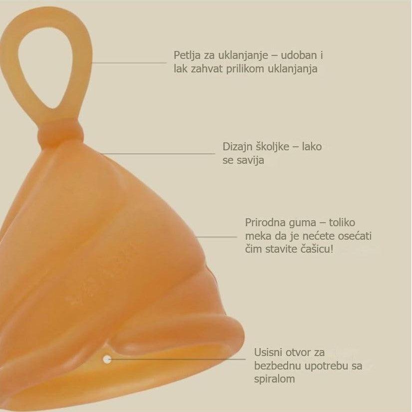 Hevea menstrualna časa od prirodne gume Loop Cup sa petljom za lako uklanjanje.