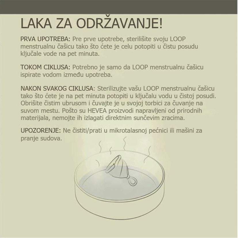 Hevea menstrualna čaša Loop Cup jednostavno održavanje.