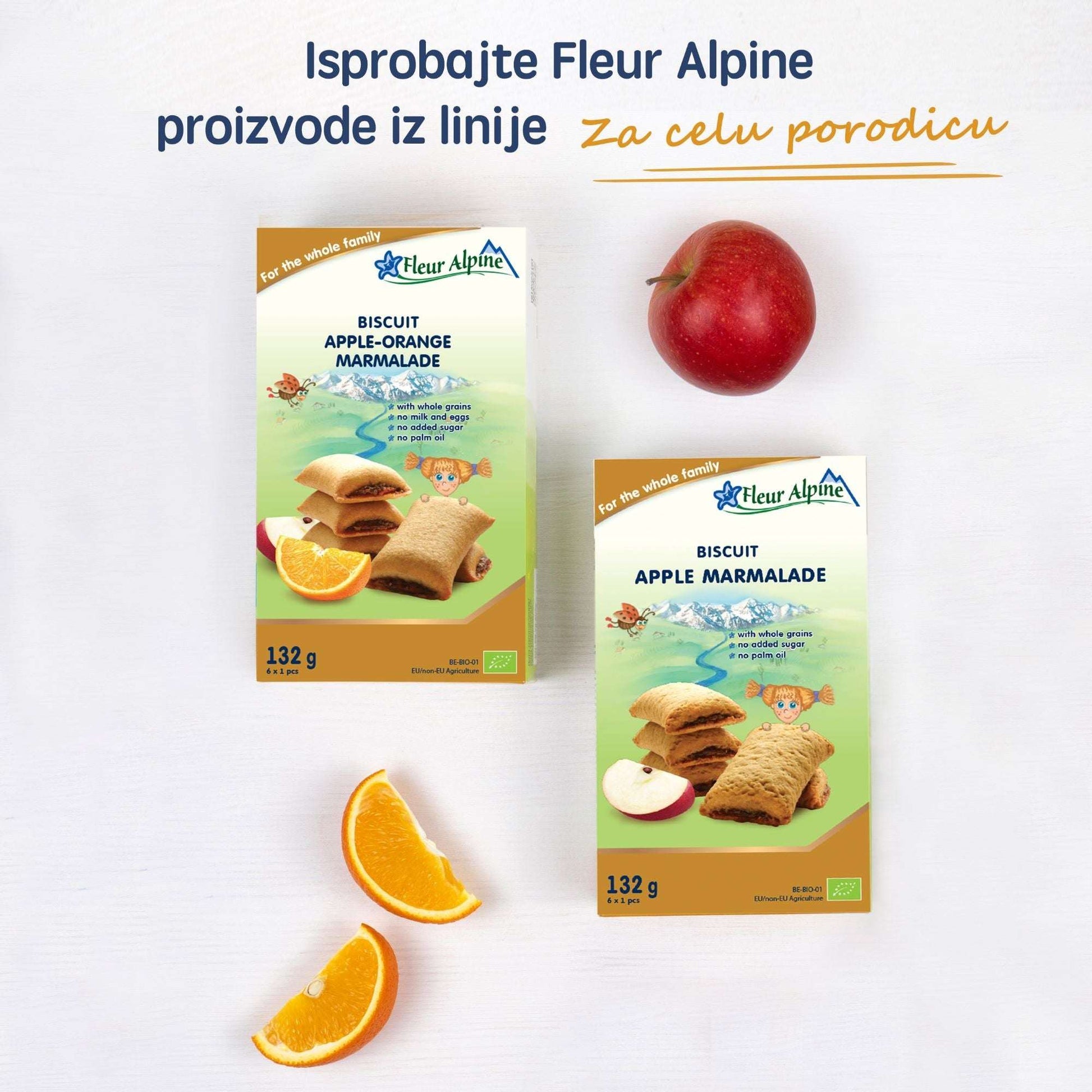 Fleur Alpine apple marmalade biscuits for the whole family, 132g, organic with whole grain flour, no added sugar or palm oil.