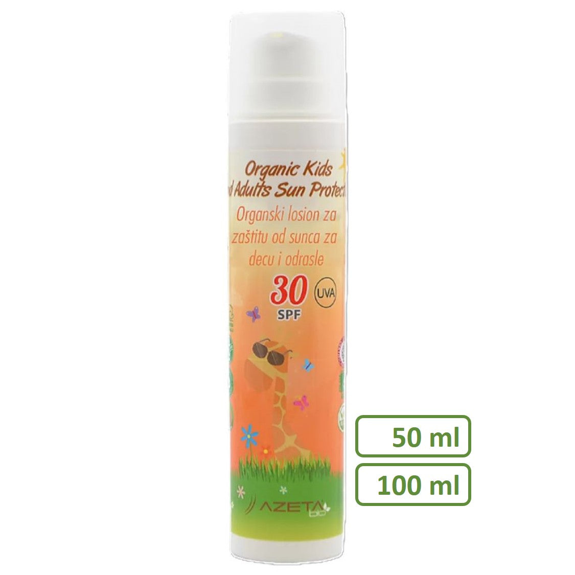 Azeta Bio organski losion za zaštitu od sunca za decu i odrasle za lice i telo SPF30