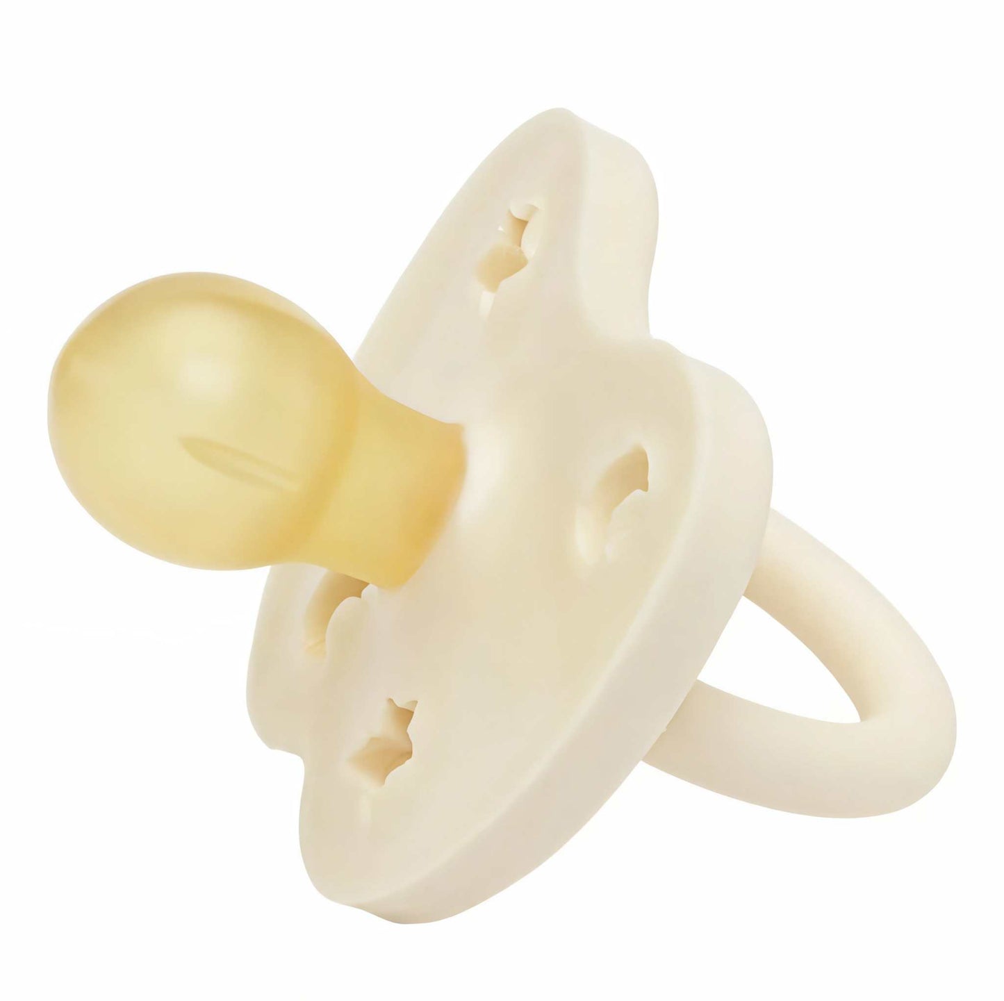Hevea natural rubber pacifier, soft and safe for babies aged 0-3 months, in milky white.