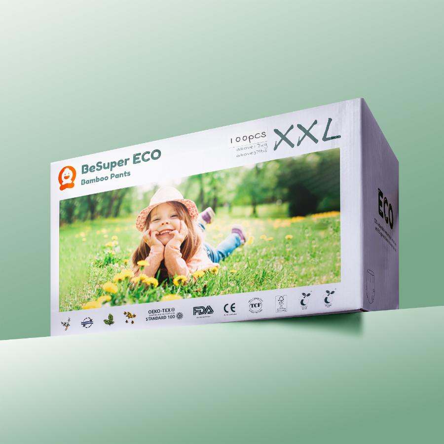 BeSuper ECO Bamboo Pelene-Gaćice packaging with gentle bamboo fiber design for sensitive baby skin.