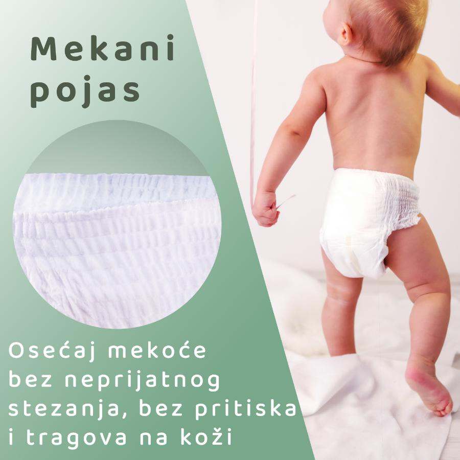 Baby wearing BeSuper ECO Bamboo diaper pants with soft waistband and comfort features.