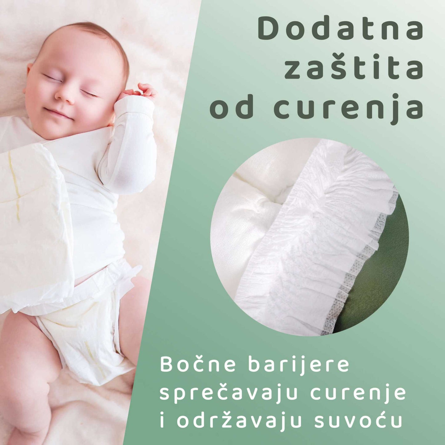 BeSuper ECO Bamboo diapers with side leak barriers for sensitive baby skin protection.