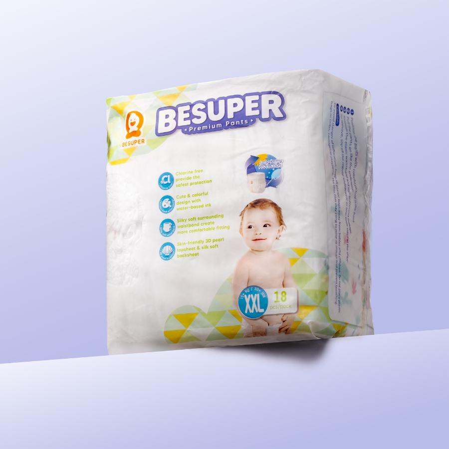 BeSuper Premium Pelene-Gaćice soft and absorbent diaper pants packaging.
