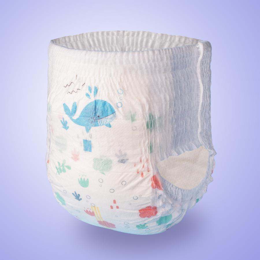 BeSuper Premium Pelene-Gaćice with colorful eco-friendly design on a purple background.