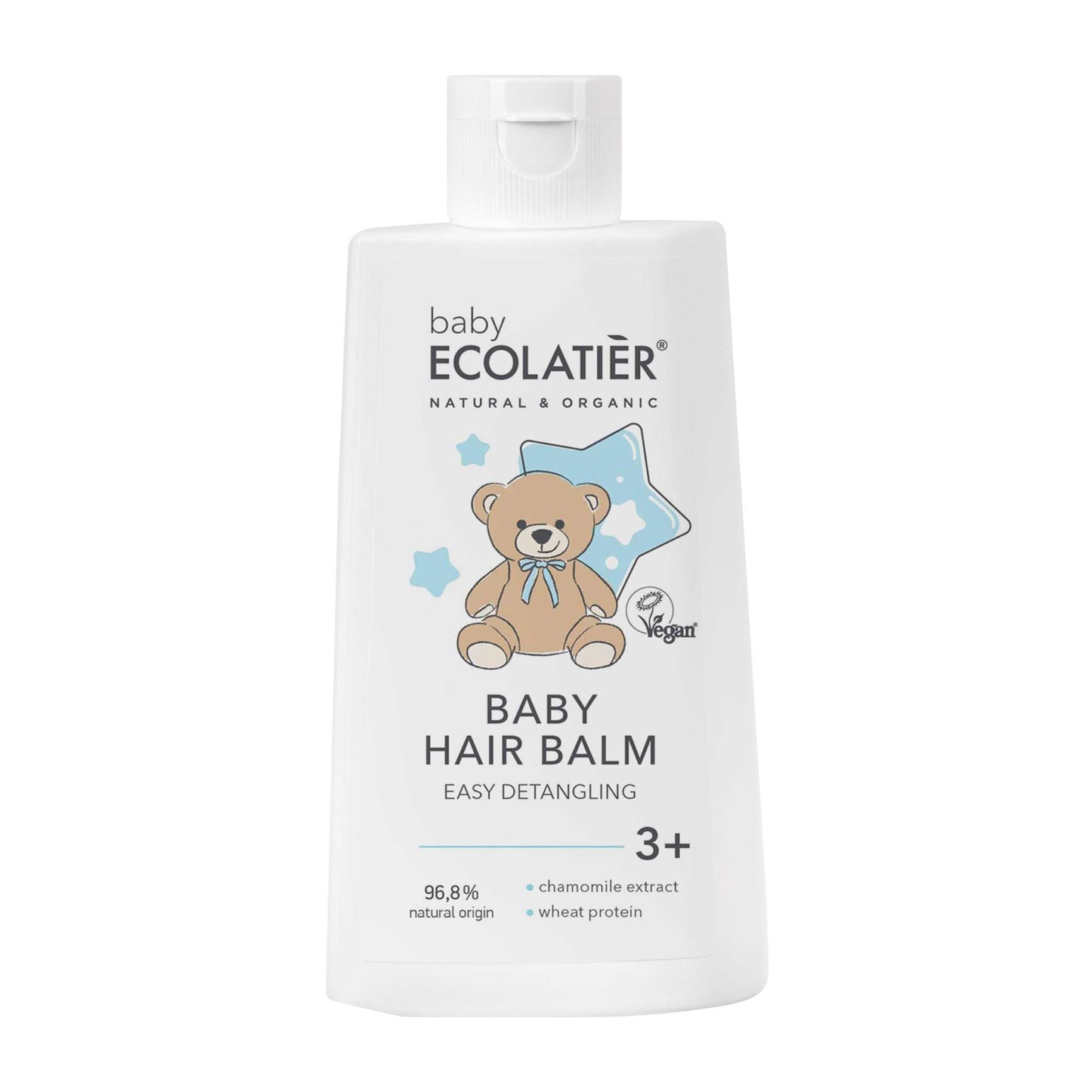 ECOLATIER BABY Hair Balm, easy detangling for kids 3+, 250 ml bottle with chamomile extract and wheat protein.