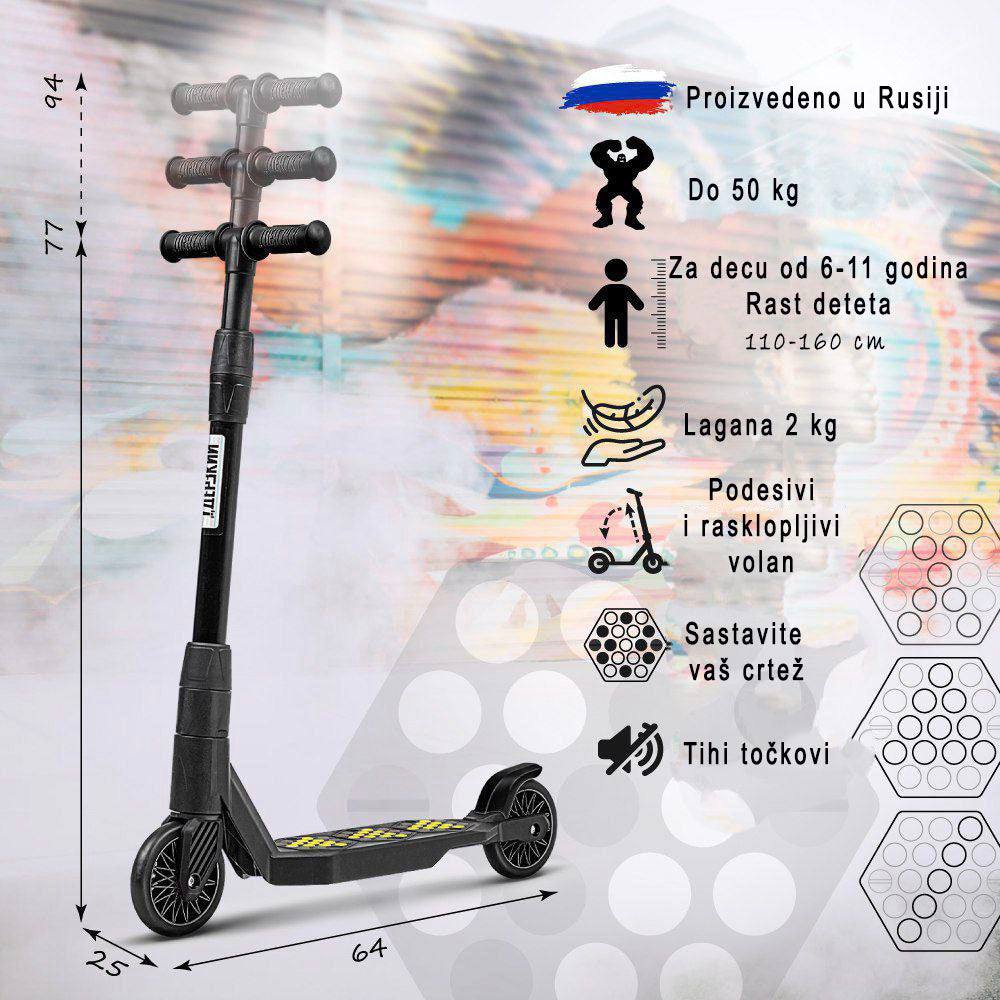 Trotinet Derzkij Bro for kids aged 6-11, designed in Russia, lightweight and foldable with adjustable handlebar.