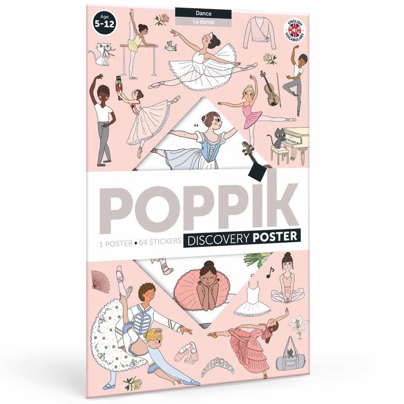 Poppik Edukativni poster s nalepnicama XXL Otkrića: Ples 5+ s motivima baleta i plesa, uključuje 64 nalepnice za višekratnu upotrebu.