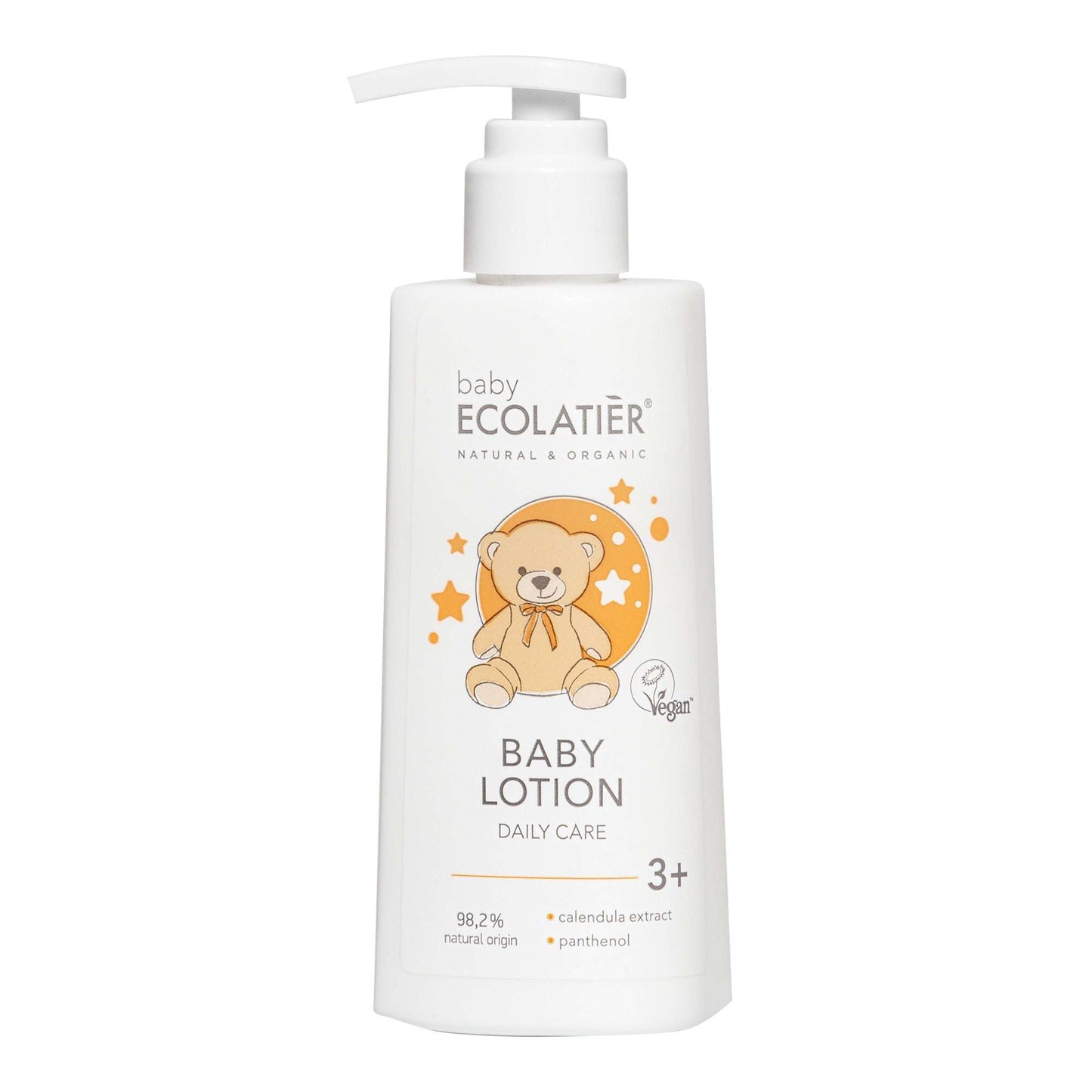 ECOLATIER BABY daily care lotion for ages 3+, 150 ml bottle with calendula extract and panthenol.