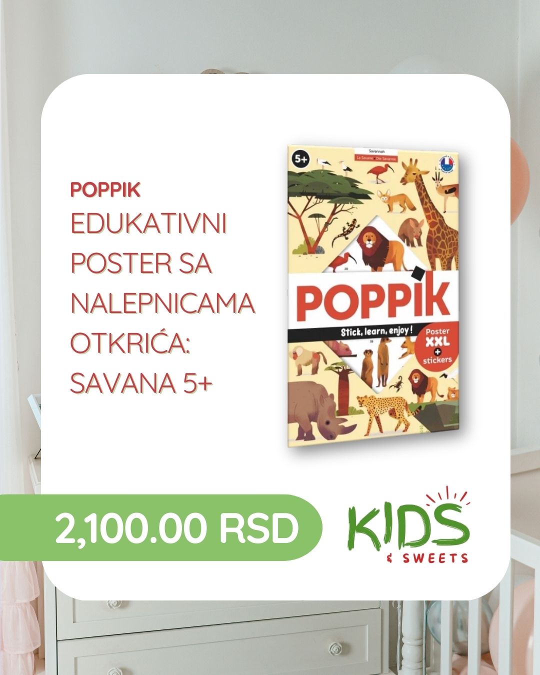 Poppik Edukativni poster sa nalepnicama Otkrića: Savana 5+