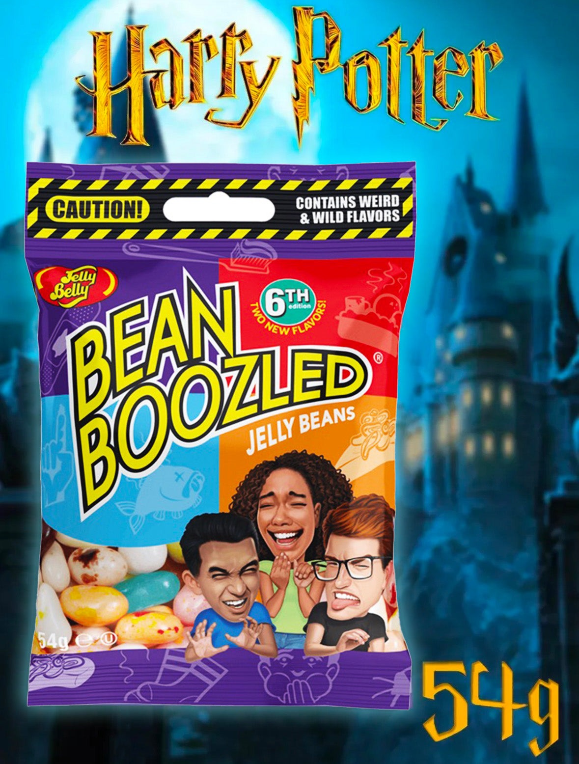 JELLY BELLY CANDY BeanBoozled 6th Edition, 54g with mixed wild flavors and Harry Potter theme.