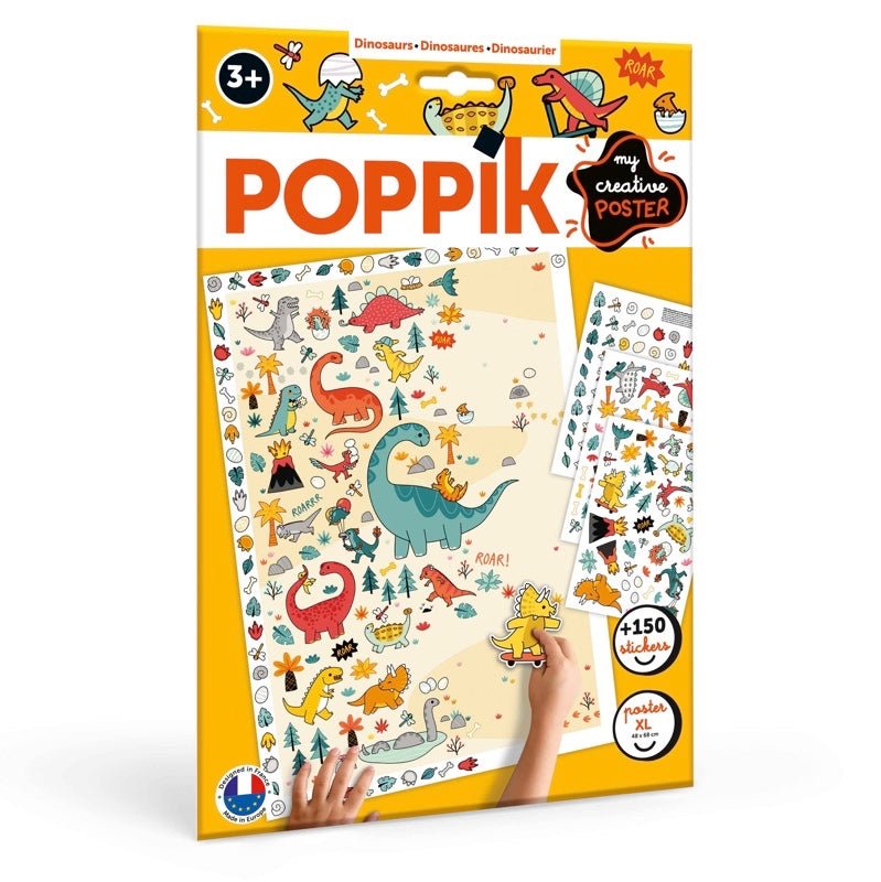 Poppik Kreativni posteri: Dinosaursi 3+ with 150 reusable dinosaur stickers for kids.
