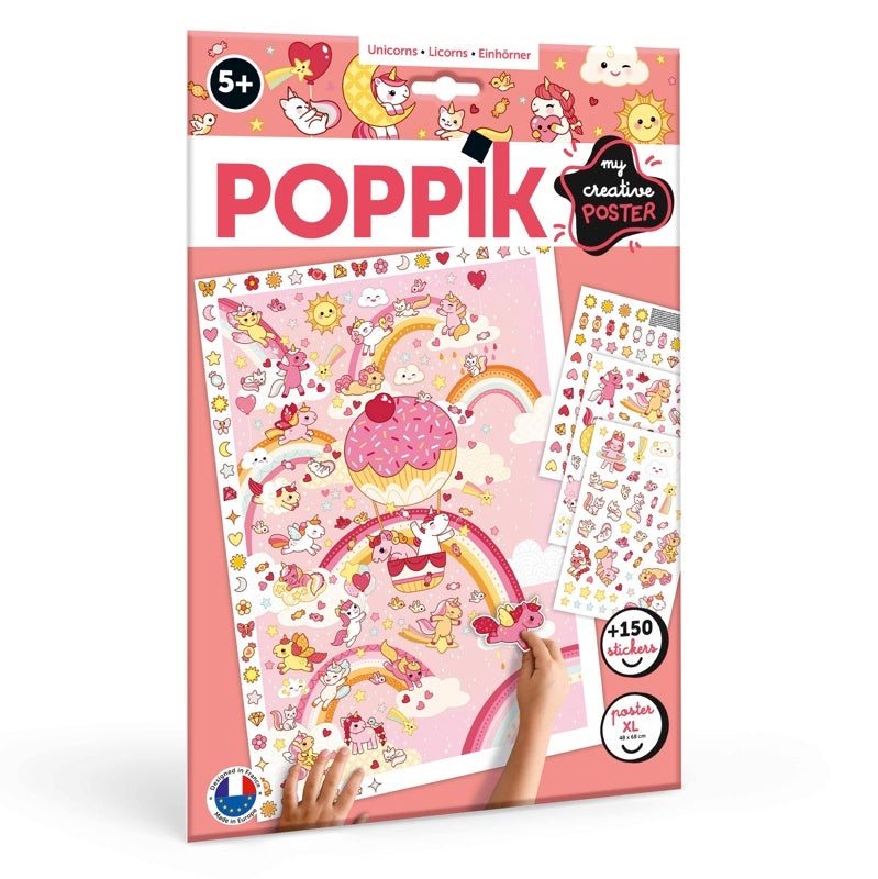 Poppik Kreativni posteri: Jednorozi 5+ with XL poster and over 150 reusable stickers.