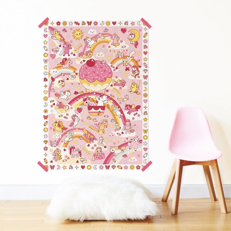 Poppik Kreativni posteri: Jednorozi 5+ poster with unicorn stickers on wall.
