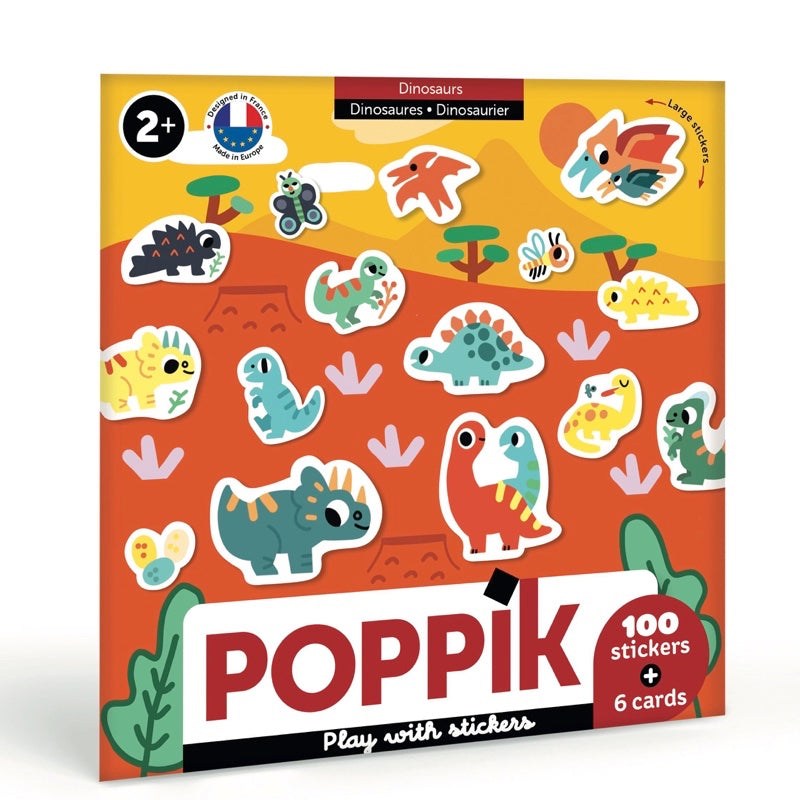 Poppik Moje prve nalepnice for kids 2+, 100 dinosaur stickers, 6 design cards.