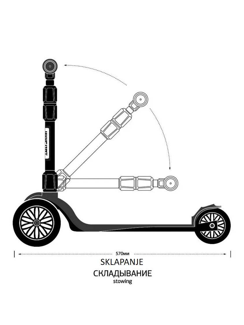 Folding mechanism of Trotinet Derzkij Baby Style scooter, featuring adjustable telescopic handle and durable design for ages 1-5.