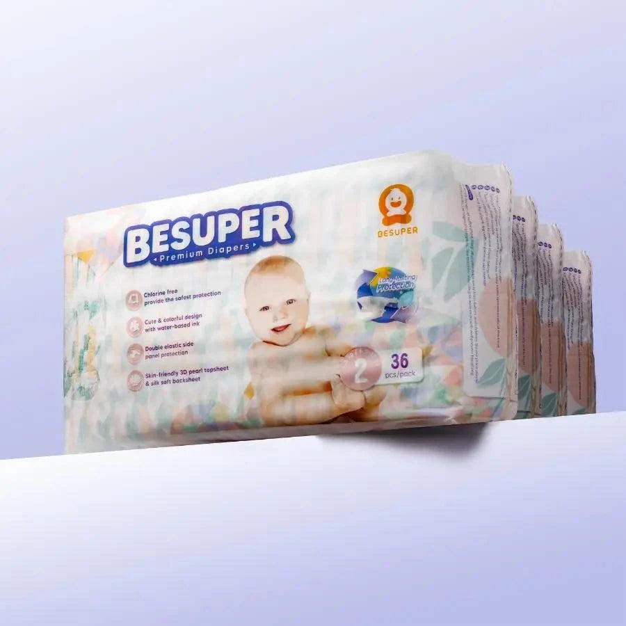 BeSuper Premium Pelene packaging with soft, breathable, colorful design.