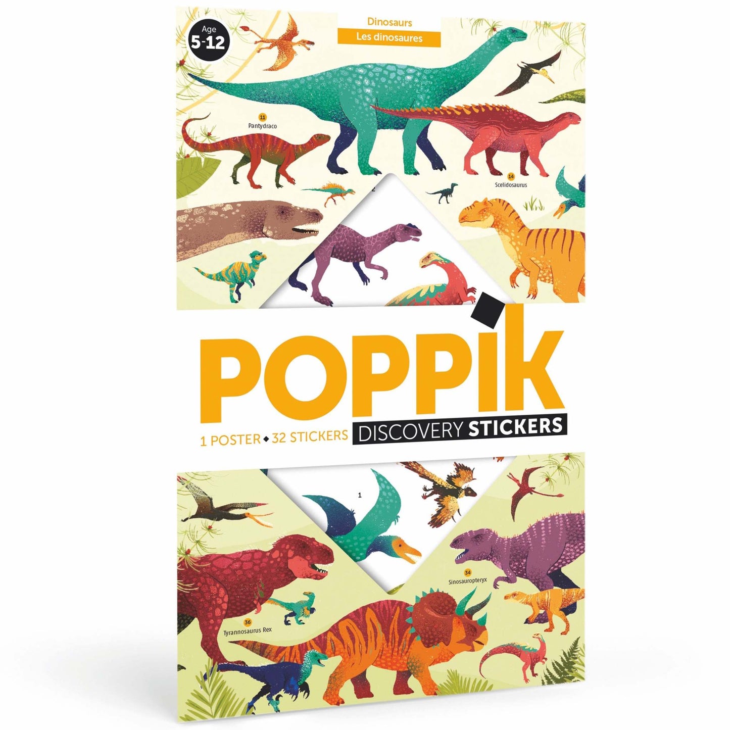 Edukativni poster sa nalepnicama dinosaurusa za decu 5+, Poppik.