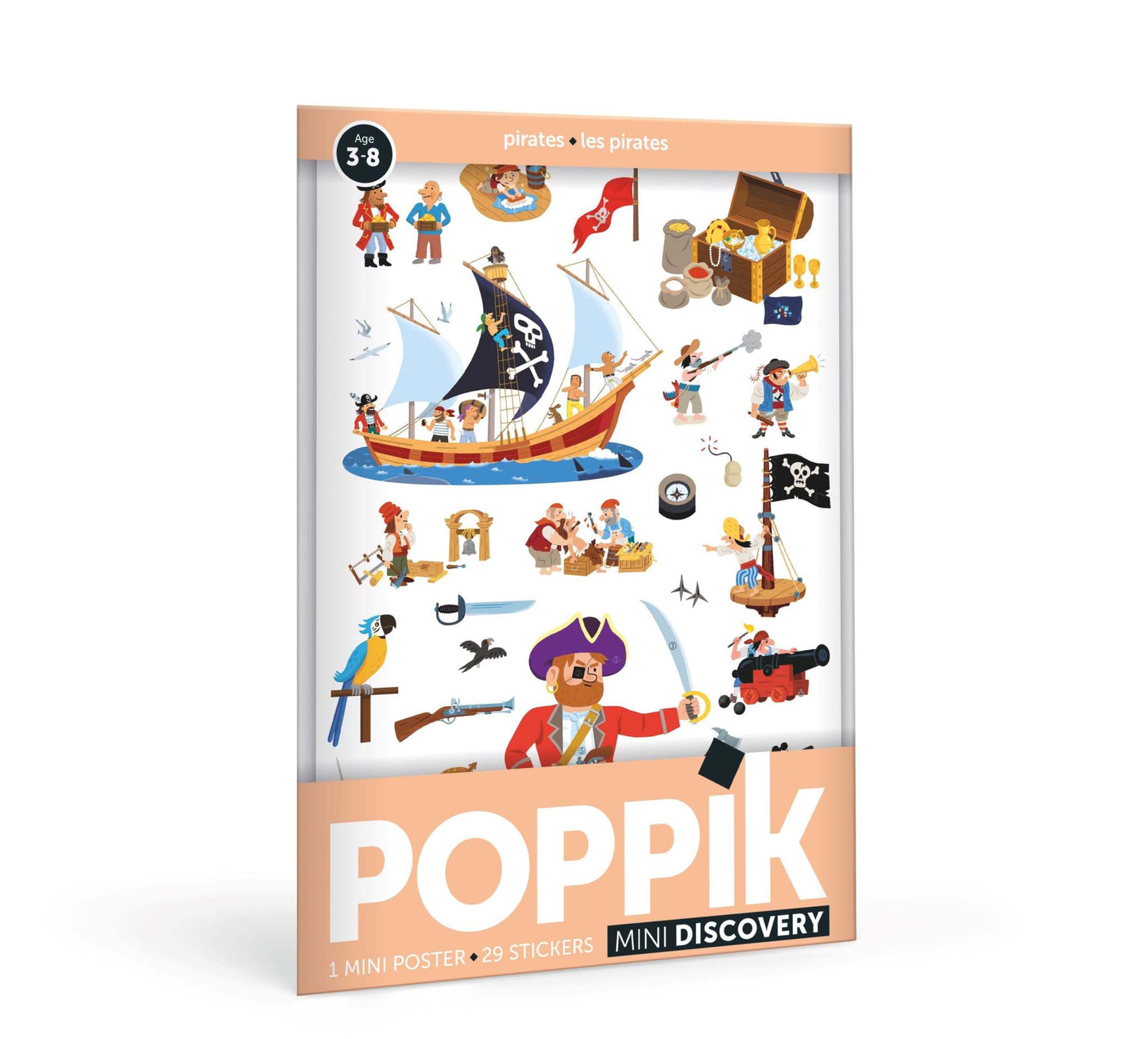 Poppik Edukativni poster sa nalepnicama na temu pirata za decu 3+, dvostrani sa ilustracijama.