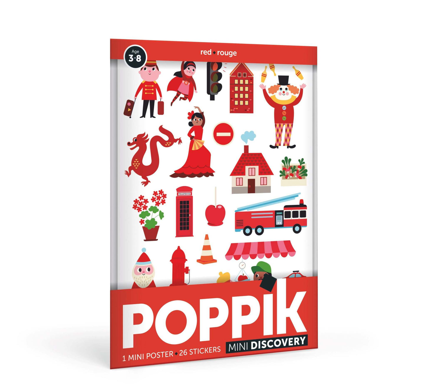 Poppik edukativni poster sa nalepnicama za decu 3+, crvena boja, tema mini otkrića.