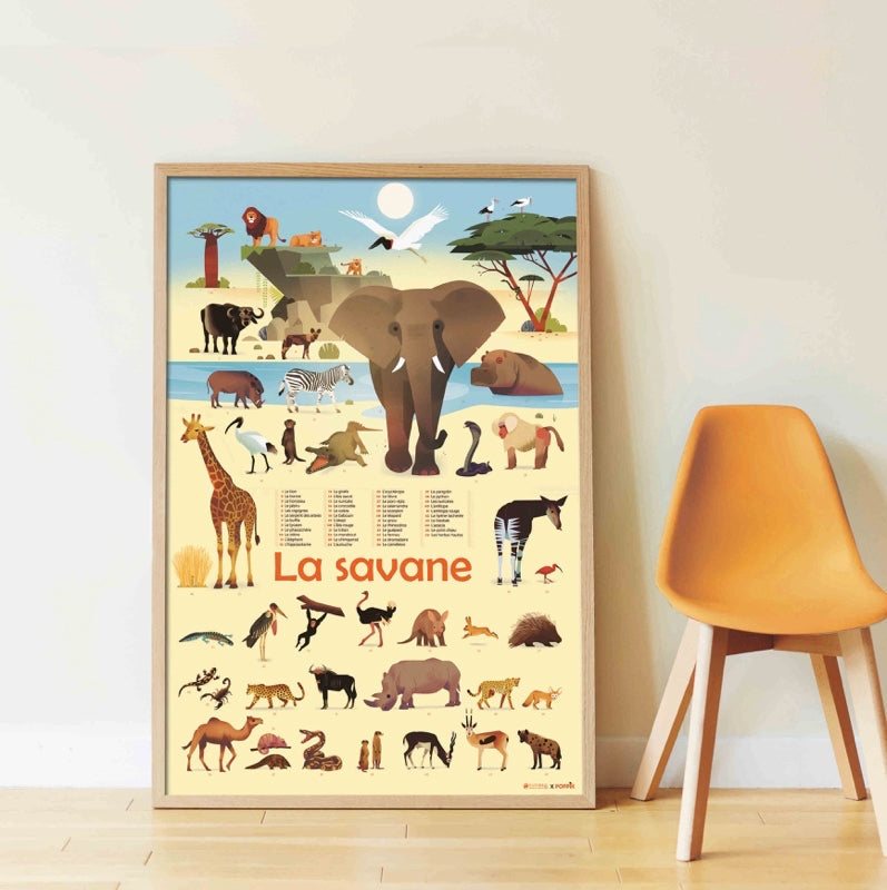Edukativni poster sa motivima životinja savane sa nalepnicama za decu 5+.