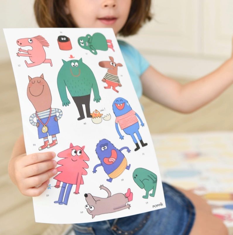 Edukativni poster sa nalepnicama Otkrića: Osećanja, za decu od 3 do 7 godina, dvojezični opisi na francuskom i engleskom.