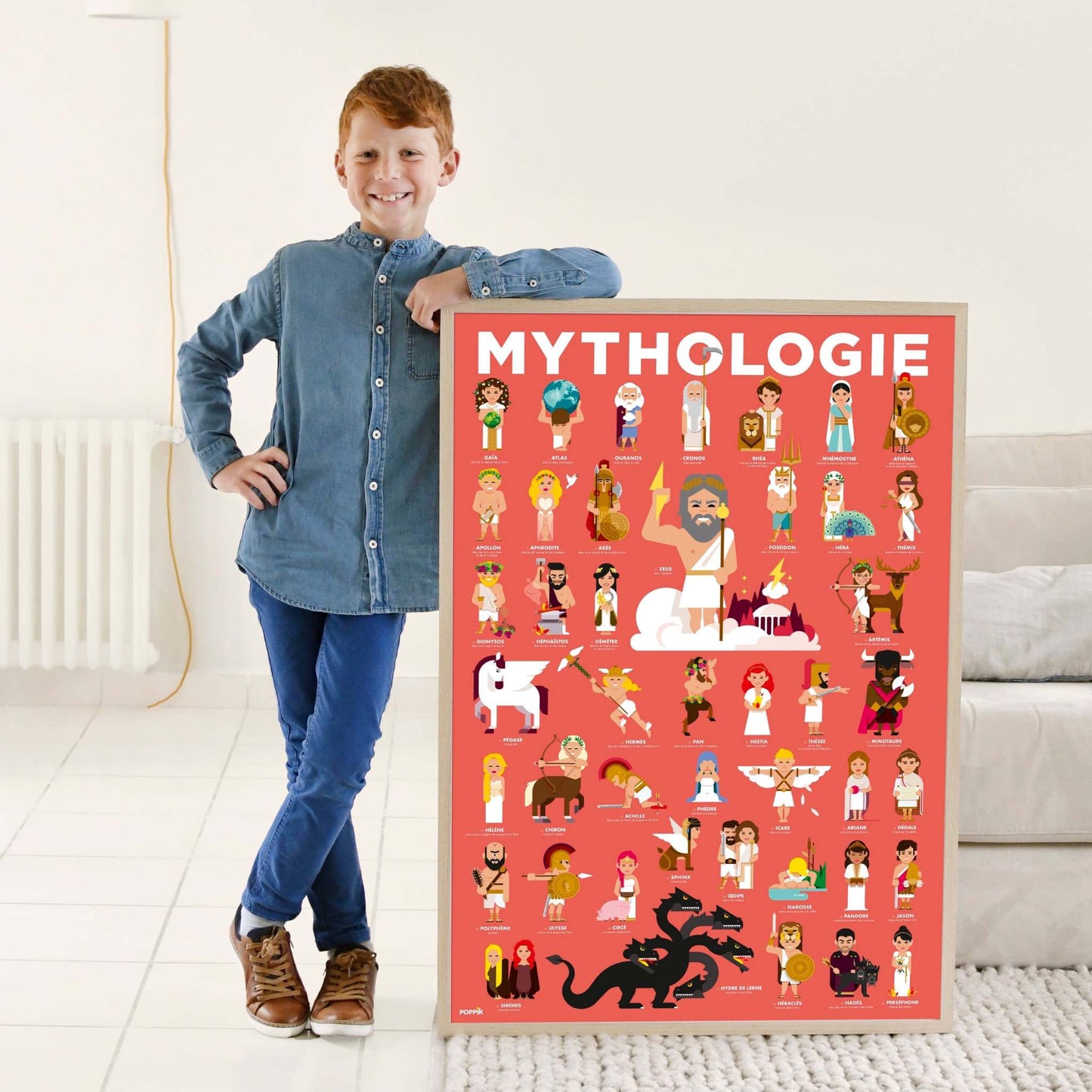 Educational sticker poster depicting Greek mythology characters, 100x68 cm.