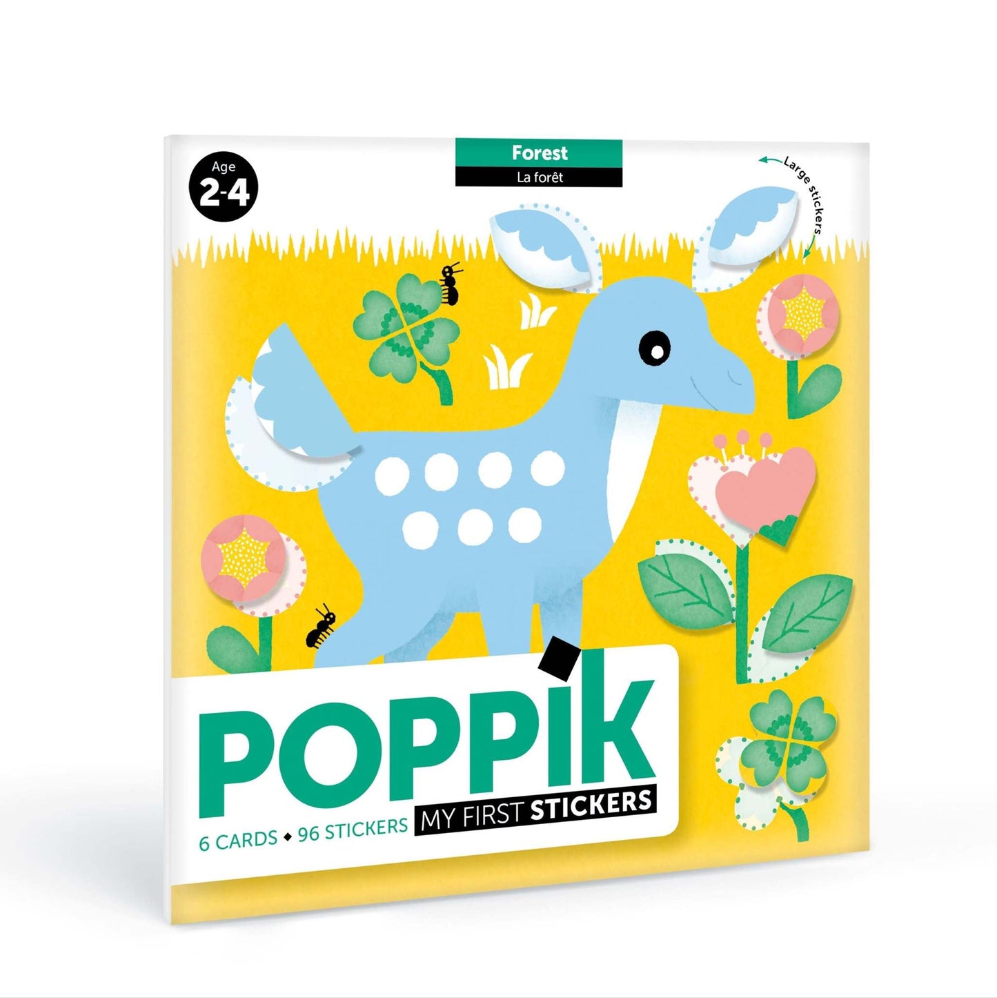 Poppik Moje prve nalepnice set for kids aged 2+, featuring easy-to-use stickers and vibrant designs.