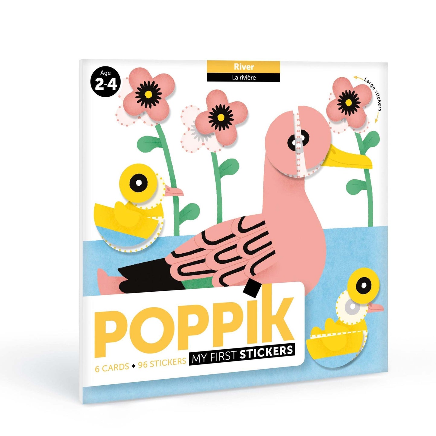 Poppik Moje prve nalepnice set with removable stickers for kids ages 2+, featuring 6 colorful designs.